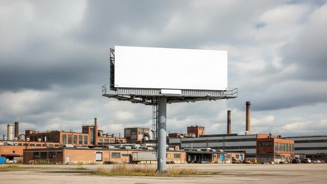 Billboard mock up stands against cloudy sky, an eye-catching advertising space. Billboard mock up represents business promotion and marketing strategy, clear advertising place for your ads.
