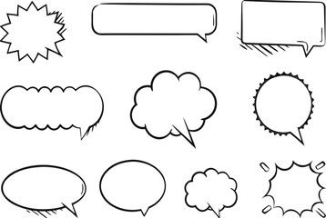 Retro empty comic bubbles and elements set with black halftone shadows. in retro vintage and pop art style. Vector illustration, 