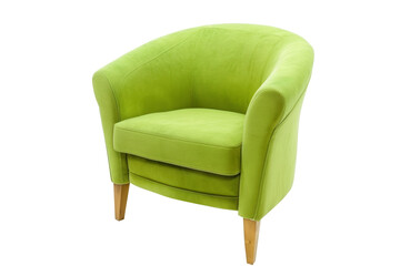 Fototapeta premium Bright green armchair with wooden legs on transparent background.