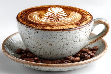 Stylish ceramic mug with latte art picture