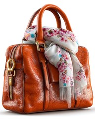 White leather handbag with brown handles picture