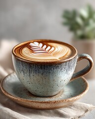 Barista crafted latte in coffee cup picture