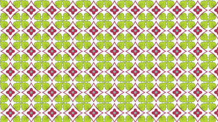 Seamless Geometric Floral Trellis Pattern with Green Leaves