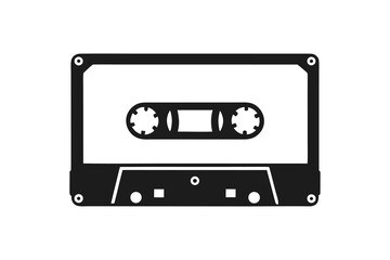 Fototapeta premium Old music cassette tape icon in flat style, isolated on white background, Retro music audio cassette, vector illustration 