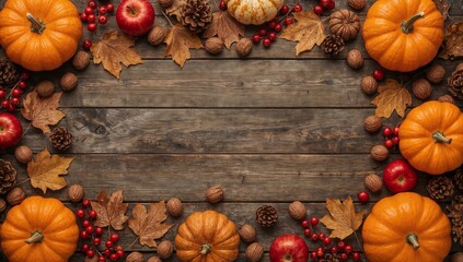 Fall display of pumpkins, apples, and leaves on a table