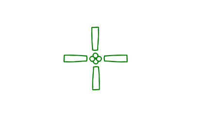 Green Hand-Drawn Doodle Cross Shape Icon, Propeller or Ceiling Fan Symbol