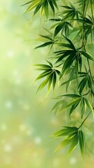 Lush Green Leafy Border with Soft Glow and Natural Background Ideal for Tranquil and Serene Design Themes