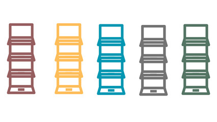 Set of Five Colorful Stacked Laptop Outline Icons for Technology and E-commerce