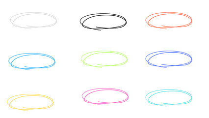 Set of Nine Colorful Hand-Drawn Oval Sketch Circles for Highlighting and Annotation