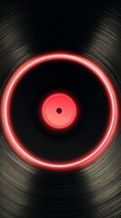 Glowing Circular Record with Radiant Border on Dark Background for Music and Art Themes
