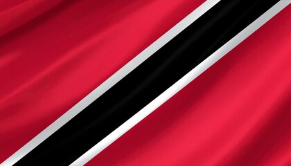 Trinidad and Tobago flag with red field, black diagonal band edged in white, symbolizing vitality, unity, and purity.