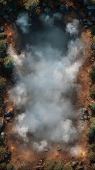 Ethereal Battlefield Scene with Smoke and Mysterious Aura at the Border of the War Zone