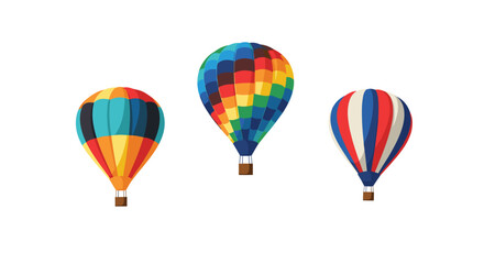 Fototapeta premium Brightly colored hot air balloons float serenely in the vast sky on a clear day.