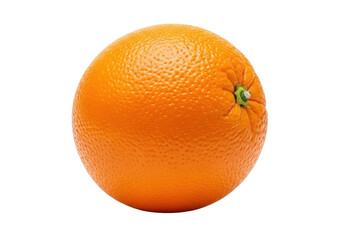 A perfectly ripe whole orange with a vibrant, glossy peel and green stem, isolated on a transparent background with soft shadows, close-up, concept of natural freshness and health