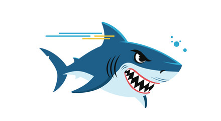 Obraz premium An aggressive shark swims quickly through the ocean waters showing its sharp teeth.