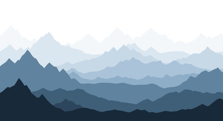 Obraz premium A vast landscape of layered blue mountain ranges fading into a soft white sky.