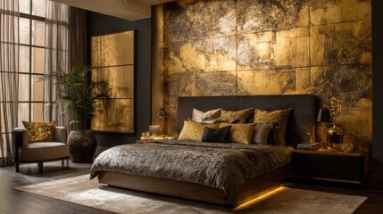 Luxurious Bedroom with Textured Accent Wall