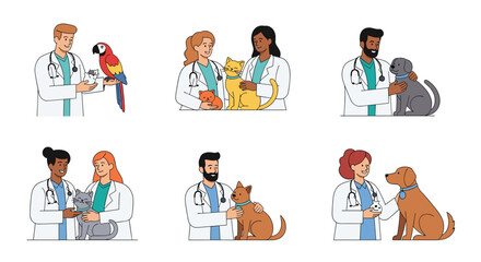 Obraz premium Veterinarians caring for different types of pets in clinic.
