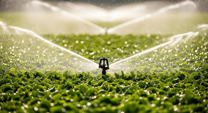 Irrigation System Watering Green Crops A Close-Up of Agricultural Sustainability & Crop Management - Powered by Adobe