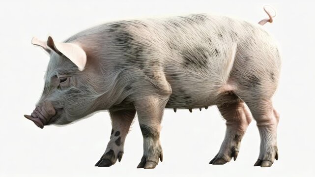 A solitary pig standing on grassy terrain.