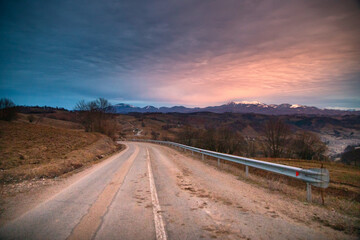 Road on a foggy rainy day
