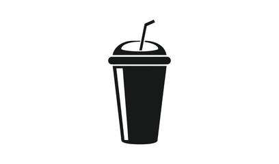 Simple black silhouette icon of a tall drink with a straw