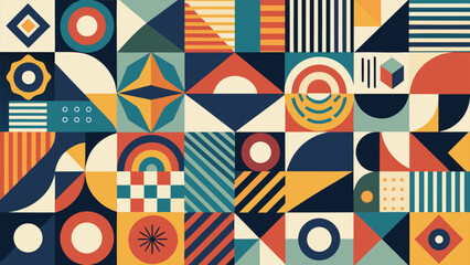 Obraz premium geometric pattern featuring various shapes and colors, creating a visually striking design..eps
