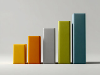 Colorful geometric blocks arranged in increasing height forming a modern abstract bar graph on a minimalistic light background with soft shadows