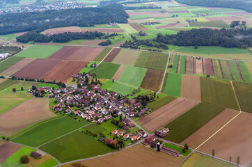 An aerial view of a small village near Zurich, Switzerland