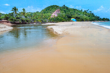 Praia do Espelho, Mirror Beach, famous for its geological formations of sandstone and arkose,...