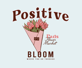 Tulip flower bundle hand drawn vector art, Flower gift vector art, Retro vintage summer t shirt design, Flower lover artwork for graphic tee, poster, screen print