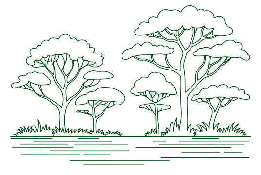 green trees landscape outline clip art preview