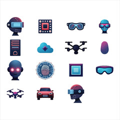 Machine Learning vector icon set.