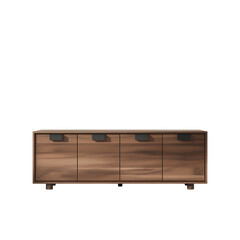 Modern wooden credenza with three drawers and green accents