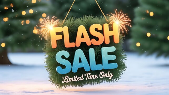 Flash sale advertisement with sparklers and green grass isolated on white background