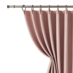 Elegant pink velvet curtain hanging on a metal rod