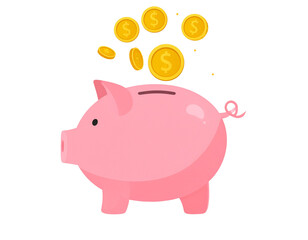 Flat Vector Piggy Bank Icon with Coins
