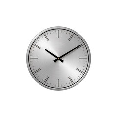 Minimalist silver clock face with black hands on black background
