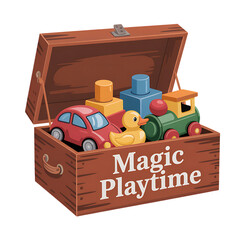 Wooden treasure chest filled with colorful children s toys