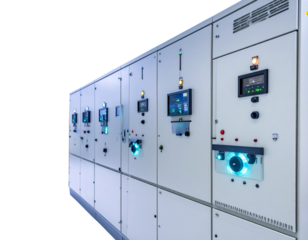 Industrial Power Supply Cabinets with Digital Control Panels in Modern Facility