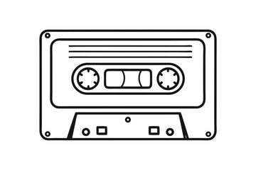 Old music cassette tape icon in line style, isolated on white background, Retro music audio cassette, vector illustration 