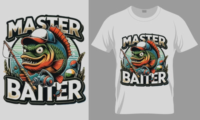 Master Baiter T-Shirt Design Vector - Funny Cartoon Fish Angler Illustration