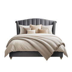 Luxurious tufted headboard bed with plush pillows and cozy blanket
