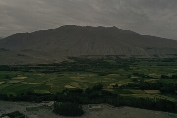 Beautiful aerial view of Badakhshan mountains and valley in Afghanistan