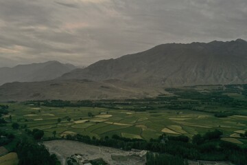 Beautiful aerial view of Badakhshan mountains and valley in Afghanistan