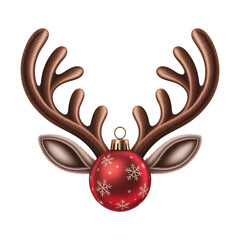 Festive reindeer antlers with red ornament and snowflake detail