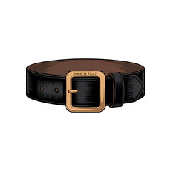 Classic black leather belt with gold buckle on black background