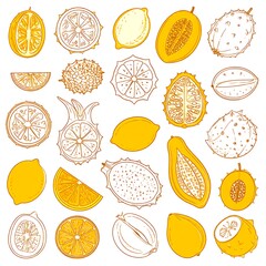 Collection of Tropical Fruits Illustrations.