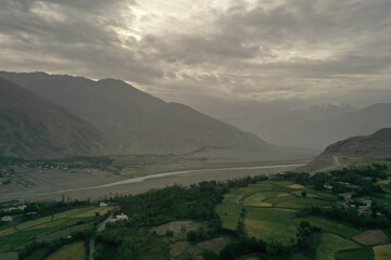 Beautiful aerial view of Badakhshan mountains and valley in Afghanistan