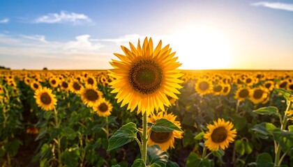 Obraz premium Sunflower Field at Sunrise.